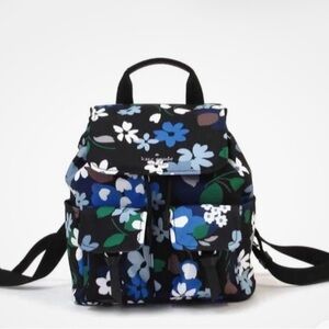 Kate Spade Carley Blooms Floral Flap Backpack Multi Pockets black blue Feminine